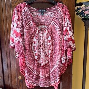 INC Rust Red and White Bohemian Overlay Sheer Blouse with Rust Tank Top